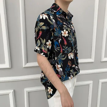 Moške Poletne Tanke Šifon Kratek Rokav Priložnostne Cvetje Majica Moški Vintage Moda Na Plaži Shirt Party Dress Majice