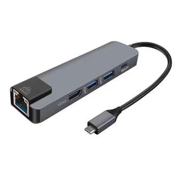 Vroče-5 v 1 USB Tip C Hub Hdmi 4K USB C Hub, da Gigabit Ethernet Rj45 Lan vmesnik za Mac book Pro Strele 3 USB-C Polnilnik P