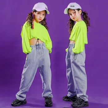 Otroci, Dekleta, Hip Hop Obleka Ohlapno Obreži Zgoraj Hlače Dvorana Konkurence Plesno Obleko Kostume Otrok Hiphop Oblačila Fazi Obleko