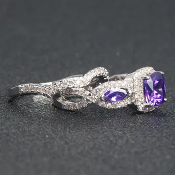 2/kos set razkošje nove modne ženske 925s srebrne barve poročni prstan, z veliko vijolično cirkon nakit razkošje ženske poročni prstani 5-11