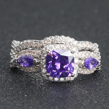 2/kos set razkošje nove modne ženske 925s srebrne barve poročni prstan, z veliko vijolično cirkon nakit razkošje ženske poročni prstani 5-11