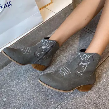 Ženske Škornji, Čevlji za Dame PU Usnje Sredi Pete 2020 Ženski Jeseni Mode Plus Velikost Škornji Nova