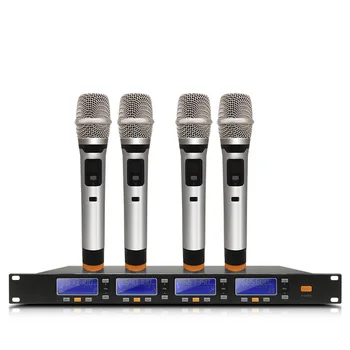 New Visoke Kakovosti Professiona W-519 4 Ročni UHF Frekvencah Dinamično Kapsula 4 kanali Brezžični Mikrofon za Karaoke Sistem