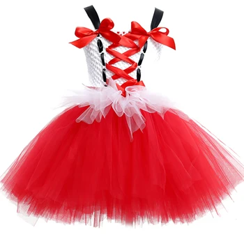 Rdeči in Beli Otrok, Cosplay Tutu Obleke z Oblog Koleno dolžina Malčke Baby Dekleta Božič Stranka Obleke Nove Otroške Obleke