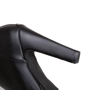 LDHZXC Debelo Ženske Škornji Platforme Gume, ki je Edini Gospe Priložnostne Čevlji Plus Velikost Black Visokih Petah Zadrgo, Rdeča Pu Usnje Škornji