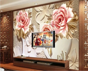 Beibehang Vinil steno Pisane vklesan tri-dimenzionalni cvet steno stensko TV ozadju dekorativno slikarstvo papier peint zidana 3d