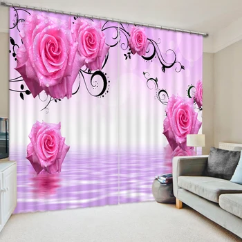 Visoka kakovost po meri, Okna 3D Zavese Dinozaver tiskanja Luksuzni Mrk Za Dnevni Sobi pink rose cvet zavese