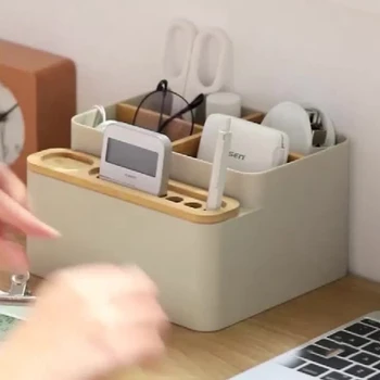 Namizne Tiskovine Škatla za Shranjevanje Snemljiv Desktop, Multi-purpose Škatla za Shranjevanje Pero, Držalo za Les Pero Polje Home Office