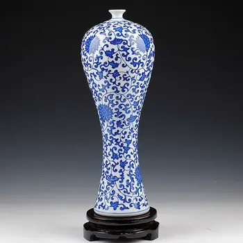 Modre in Bele Keramike, Porcelana Elegantno Namizni Vaza Zbirka z Lotus Vzorec Dekoracijo ZDV-M001