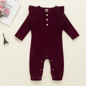 2020 Otroška Oblačila Jesensko Zimske Novorojenega Dojenčka Oblačila Baby Boy Girl Bombaž Romper Pletenega Rebrastega Jumpsuit Trdna Topla Oblačila