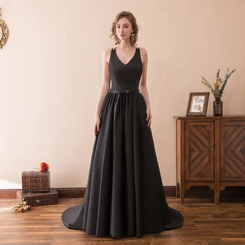2020 Elegantni Dolgi Črni Maturantski Oblek V Izrezom Backless Saten Ženske Stranka Obleke Dolžina Tal