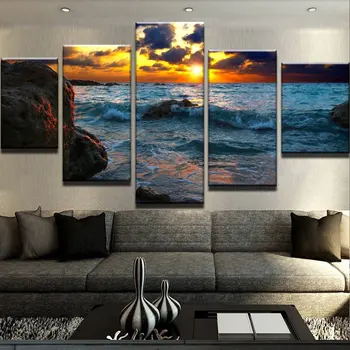 Platno Slikarstvo Sodobne Wall Art Slike Okvir HD Natisnjeni Doma Dekorativne Plošče 5 Sunrise Krajine Modularni Plakati
