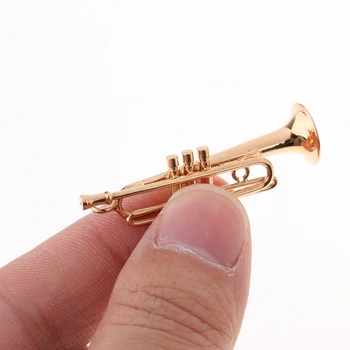 1/12 Obsega Mini Zlati Kovinski Trobenta Model Miniature glasbilo za Punčke Hiša Dekoracijo Opremo