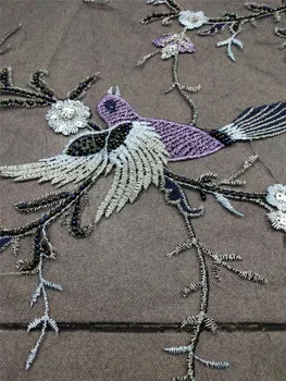 Nove oblike ptičje cvet vezenje nigerijski til tkanine, čipke z majhne kroglice H-82105 z lepo ptica design mornarsko modri barvi