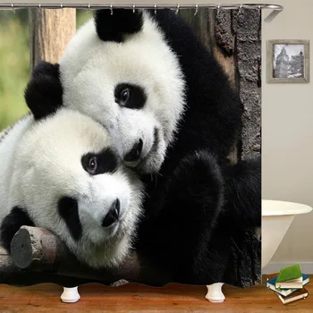 Panda Jesti Bambusa Nepremočljiva Tuš Zavesa Poliester Tkanine Kopel Zavesa za Kopalnico Nepremočljiva Plesni Tuš Zavese