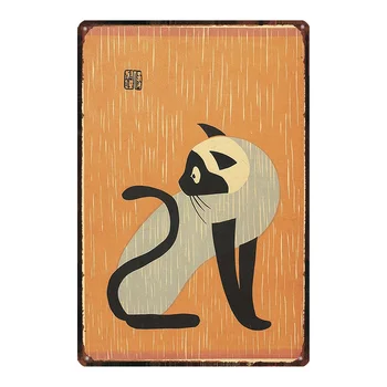 Japonski Samuraji Mačka Tatoo Mačka Pet Prijavite Kovinski Živali Tin Prijavite Letnik Plošče Za Stenske Umetnosti Retro Doma Dekor 30X20CM DU-2396