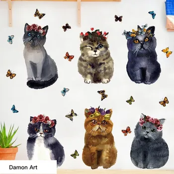 Mačka Živali Risanka Stenske Nalepke DIY Slikarstvo V Vodnih Barvah Stenske Slike za Dnevni Sobi, Otroški Sobi Dekoracijo Ozadje