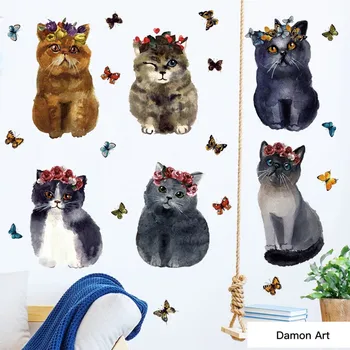 Mačka Živali Risanka Stenske Nalepke DIY Slikarstvo V Vodnih Barvah Stenske Slike za Dnevni Sobi, Otroški Sobi Dekoracijo Ozadje