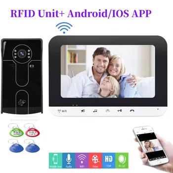 Finerprint RFID Geslo App Remote Unlock Video Vrata Phone 7 Palčni Monitor za Brezžični WIFI Video Zvonec Interkom IR Fotoaparat Kit