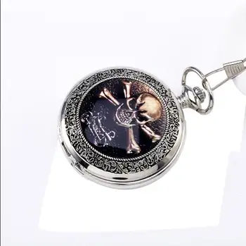 Vintage Srebrna bela jekla Moda quartz Dušo avto, lobanja, Projekcijska ura Moške, darilo kavboj verige žepne ure