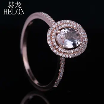 HELON Trdna 18K (AU750) Rose Zlata 0.62 naprej ct Ovalne Pristnega Naravnega Morganite Diamond Trendy Posla Darilo Fine Nakit Prstan