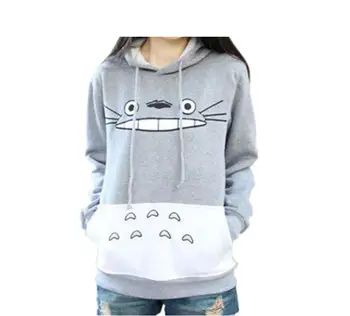 Jeseni Unisex Priložnostne Srčkan Bombaž Hoodies Dolg Rokav Toplo Totoro Tiskanja Siva Puloverji Harajuku Stil Plus Velikost Sweatershirt