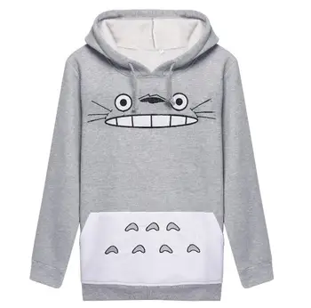 Jeseni Unisex Priložnostne Srčkan Bombaž Hoodies Dolg Rokav Toplo Totoro Tiskanja Siva Puloverji Harajuku Stil Plus Velikost Sweatershirt