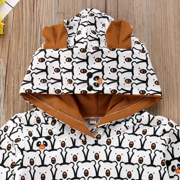 Srčkan newborn baby boy jesensko zimska oblačila obleko, dolgimi rokavi pulover s kapuco vrh+ hlače 2Pcs toplo risanka medved tiskanja začetnih fant obleko