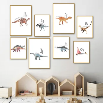 Risanka Dinozaver Abecede Nordijska Plakatov In Fotografij Wall Art Platno Slikarstvo Živali Stenske Slike Za Otroke Sobi Doma Dekor