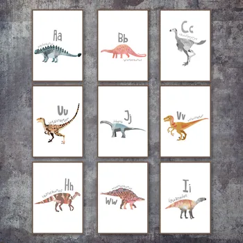Risanka Dinozaver Abecede Nordijska Plakatov In Fotografij Wall Art Platno Slikarstvo Živali Stenske Slike Za Otroke Sobi Doma Dekor