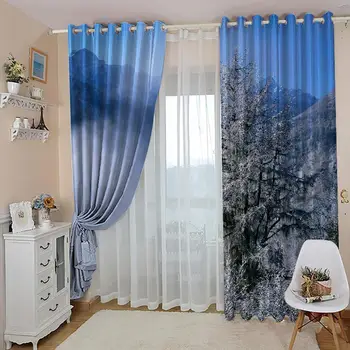 Po meri 3d zavese preprost in sveže moderno zimsko pokrajino sneg zavese 3D Oknu, Zavese Za dnevno Sobo