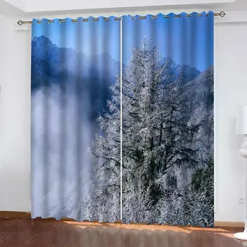 Po meri 3d zavese preprost in sveže moderno zimsko pokrajino sneg zavese 3D Oknu, Zavese Za dnevno Sobo