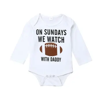 2019 Malčka Novorojenega Dojenčka Baby Girl Boy Obleka, Jesen Beli Nogomet Jumpsuit Pismo Krog Vratu Dolg Rokav Sunsuit Oblačila