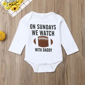 2019 Malčka Novorojenega Dojenčka Baby Girl Boy Obleka, Jesen Beli Nogomet Jumpsuit Pismo Krog Vratu Dolg Rokav Sunsuit Oblačila