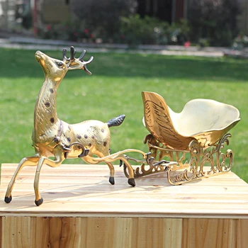 Vesel vlečenje sani živali bron kip dekoracijo, dekoracijo obrti potegnite jelena sadje