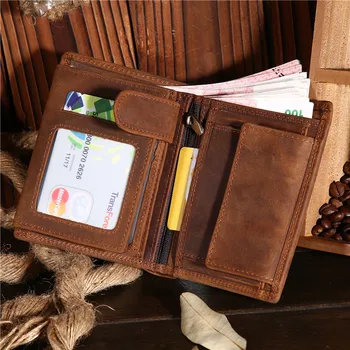 Kratek moški usnje preprost navpično denarnice nori konj denarnice plima prva plast cowhide denarnice retro slogu študentske denarnice