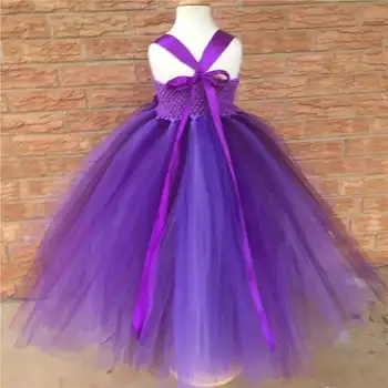 Vijolična Princesa Cvetja Dekleta Tutu Obleko Dolgo Žogo Obleke Formalno Dekleta Poročno Obleko Rojstni Oblači Vestido