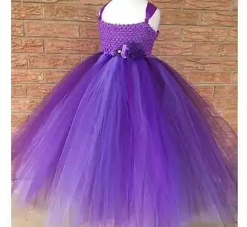 Vijolična Princesa Cvetja Dekleta Tutu Obleko Dolgo Žogo Obleke Formalno Dekleta Poročno Obleko Rojstni Oblači Vestido