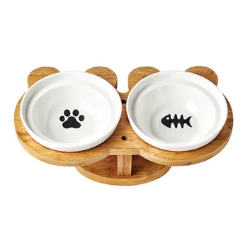 Poševno design Japonski bambusa, lesa in keramike hišne potrebščine mačka skledo dvojno skledo hrane skledo, pes skledo vode skledo zaščito hrbtenice h