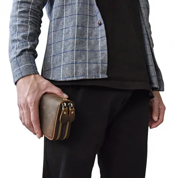 KEVIN YUN moda letnik moške denarnice pravega usnja, velike zmogljivosti, moški sklopka denarnice nori konj usnje dvojno zadrgo torbici