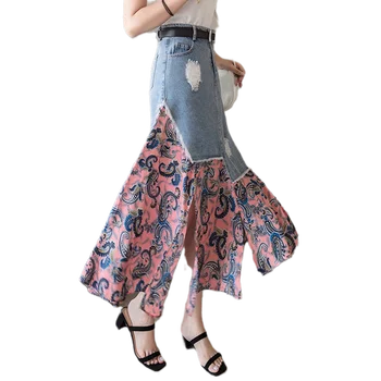 2021 Pomlad Poletje Ženske Krilo Mid-Tele Visoko Pasu Priložnostne Mozaik Letnik Korejskem Slogu Nove Modne Urad Dama Oblačila D263
