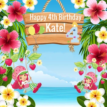 Po Meri Strawberry Shortcake Tropskega Morja Cvet Happy Birthday Foto Ozadje Fotografije Kulise Kakovosti Vinil