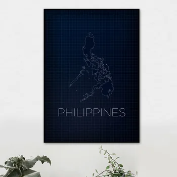 Država Modra Karta Filipini Nordijska Umetniško Platno Plakat Doma Wall Decor (Brez Okvirja)