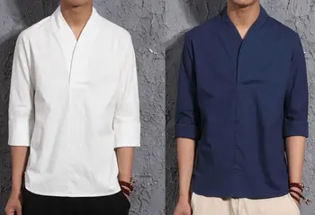 Bombaž&perilo tang obleke shaolin menihi kung fu srajce zen t-shirts ki se določi meditacija oblačila wing chun uniforme modra/bela