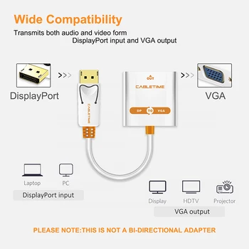 CABLETIME DP NA VGA adapter Converter, DisplayPort in VGA Kabel adapter podpira 1080P/60Hz za Projektor TV Monitor,Računalnik N187