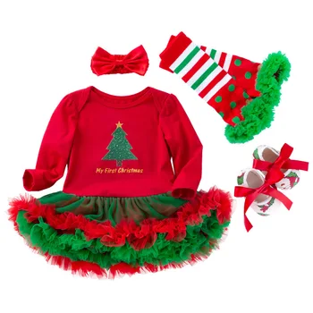 Božič Čipke Princesa Obleko Baby Dekleta Novorojenčka Dolg Rokav Romper Obleke Z Glavo Dojenčka Srčkan Jumpsuit Haljo Obleke