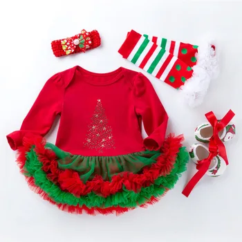 Božič Čipke Princesa Obleko Baby Dekleta Novorojenčka Dolg Rokav Romper Obleke Z Glavo Dojenčka Srčkan Jumpsuit Haljo Obleke