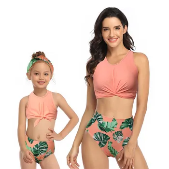 Mati hči kopalke natisnjeni mamica in mi kopalke bikini komplet družino ujemanja obleke poglej, mama, otroci, ki so plaže za kopanje, plavanje