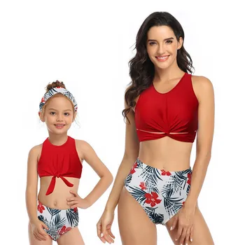 Mati hči kopalke natisnjeni mamica in mi kopalke bikini komplet družino ujemanja obleke poglej, mama, otroci, ki so plaže za kopanje, plavanje