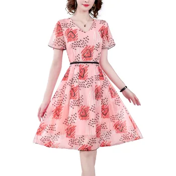 Blagovne znamke mulberry svile rdeče svilene obleke je novo natisnjeni A-line banket obleko za ženske v poletnih 2020